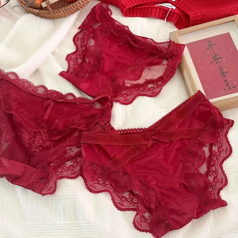 三条装本命年新年内衣战袍透气舒适亲肤红色性感女士内裤CK