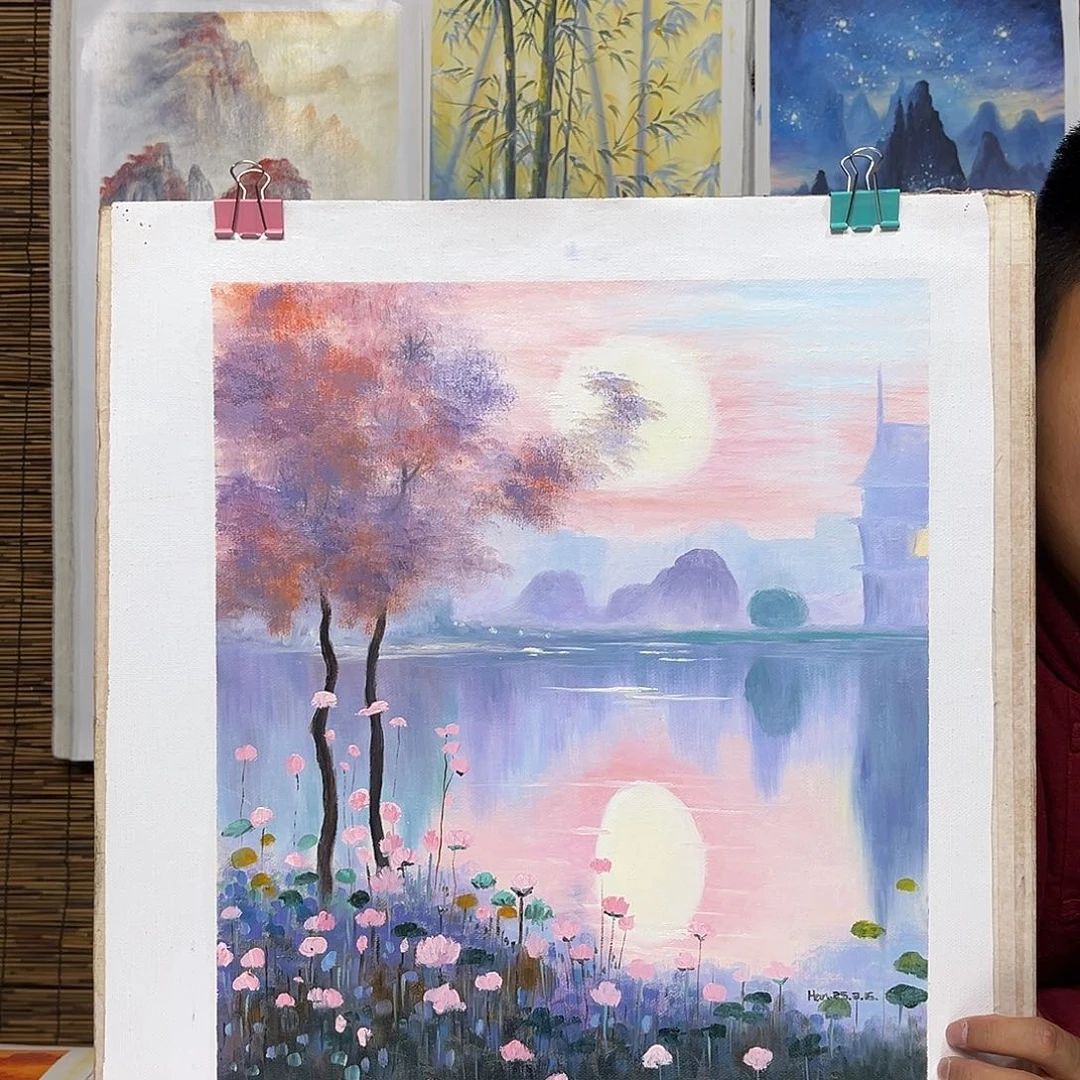 油画行路人小院绘画作品竞拍