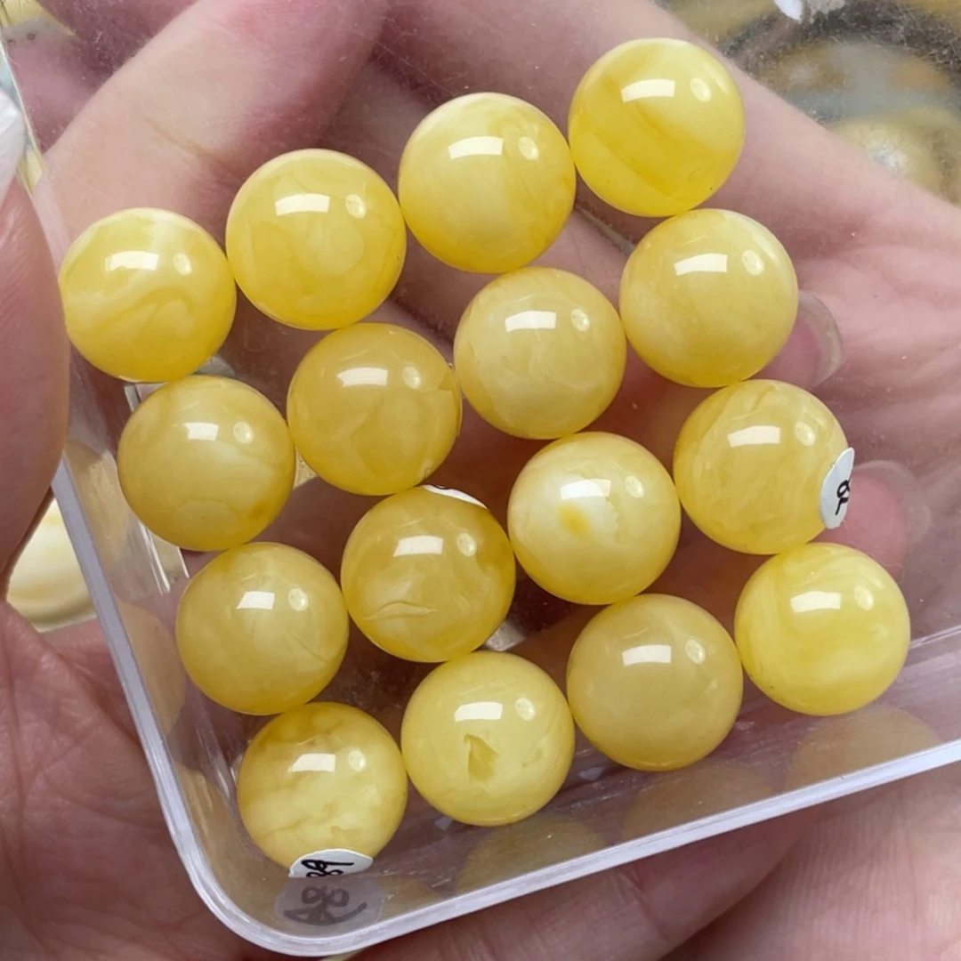 蜜蜡裸石未镶嵌心**影12+蜜蜡手串