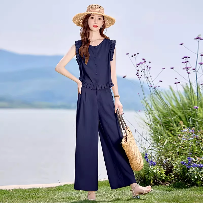 巨好看的冰丝麻料马甲阔腿裤套装女款夏2025新款轻奢高级感两件套