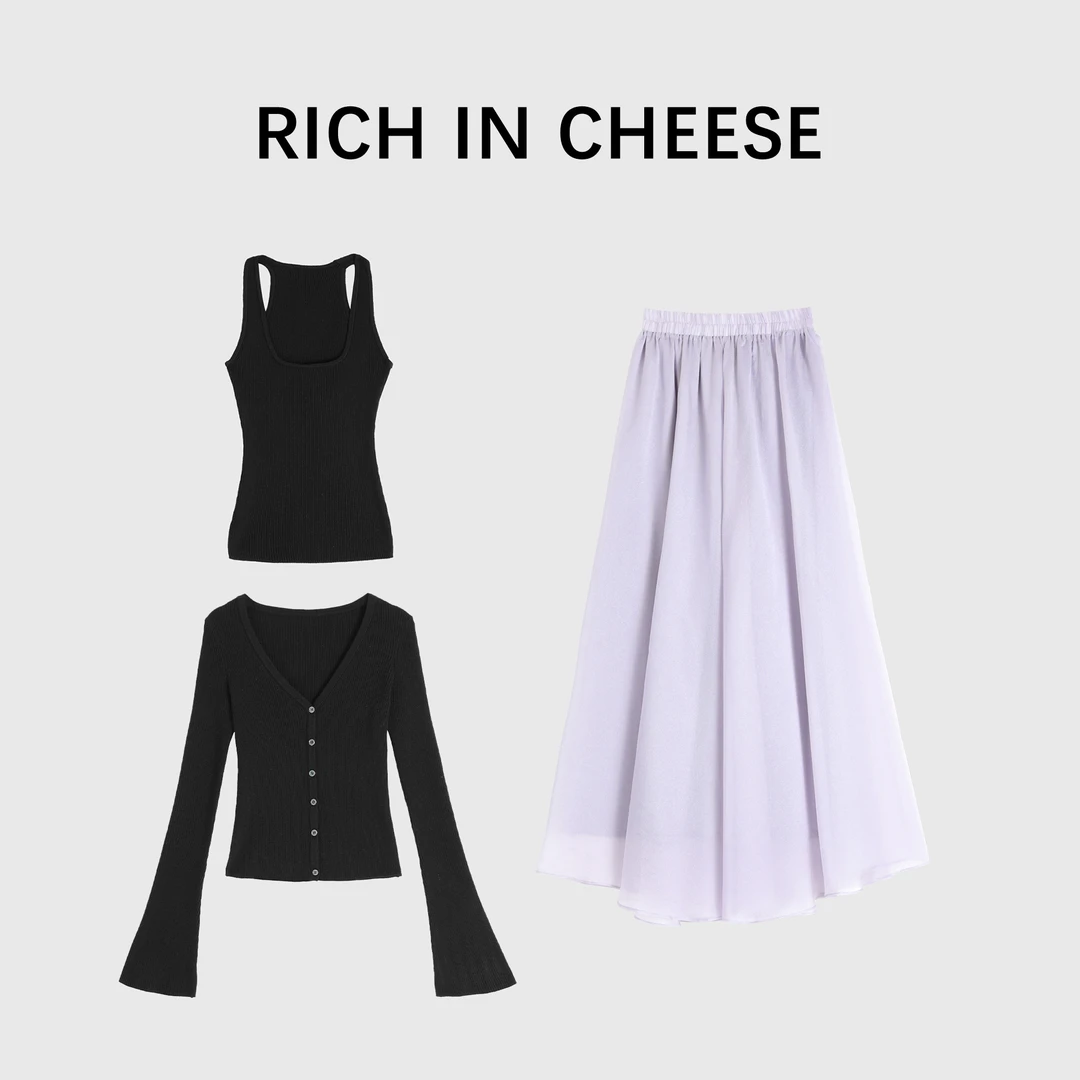 RICHINCHEESE 粉黛佳人 美丽绵羊毛套装显瘦高腰法式温柔A字大摆