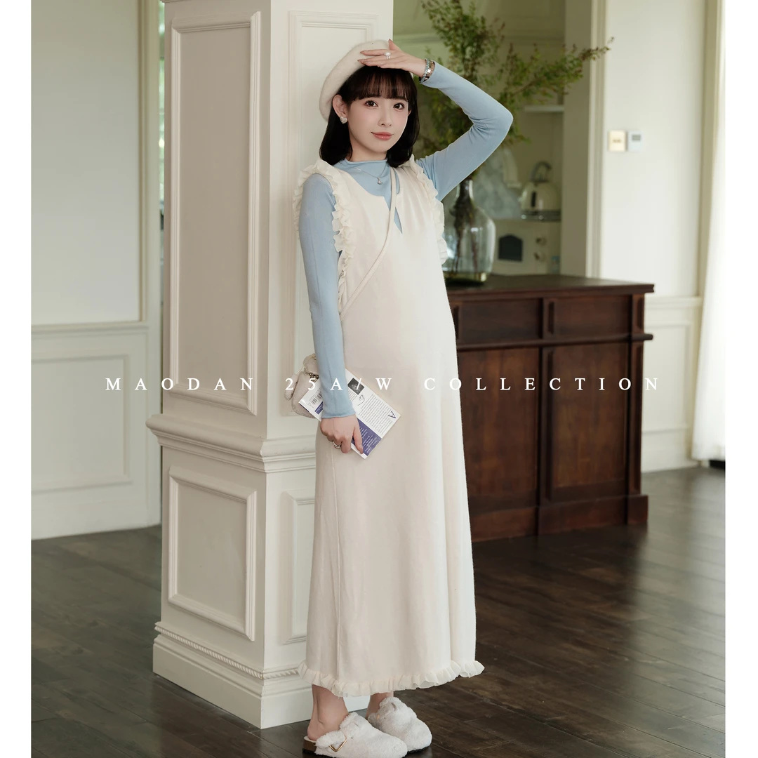 maodan/猫单【初雪告白】孕妇装秋季新品时尚气质内搭洋气背心裙