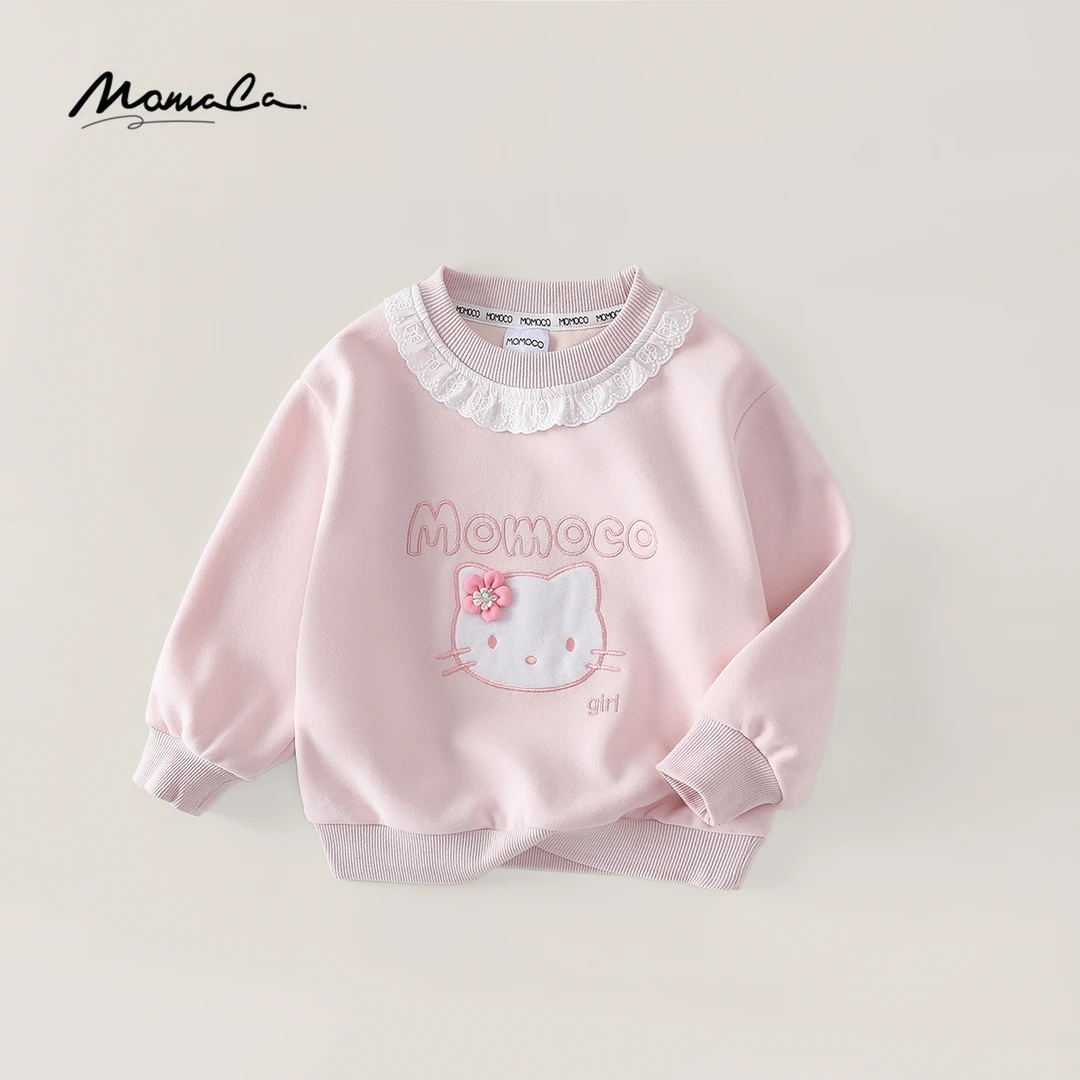 MOMOCO女童秋季甜美可爱卡通猫咪带花朵套头圆领卫衣77730232022