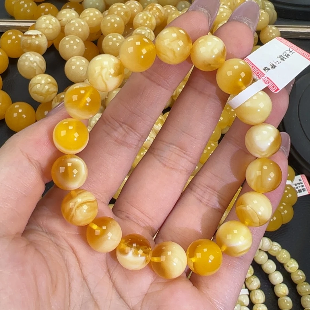 琥珀未镶嵌手链14.7金瓷白