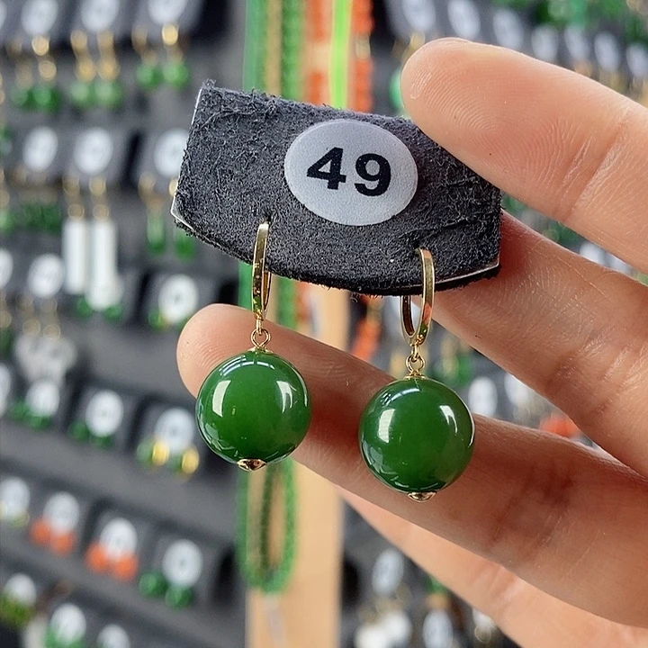 和田玉耳饰18K金镶嵌