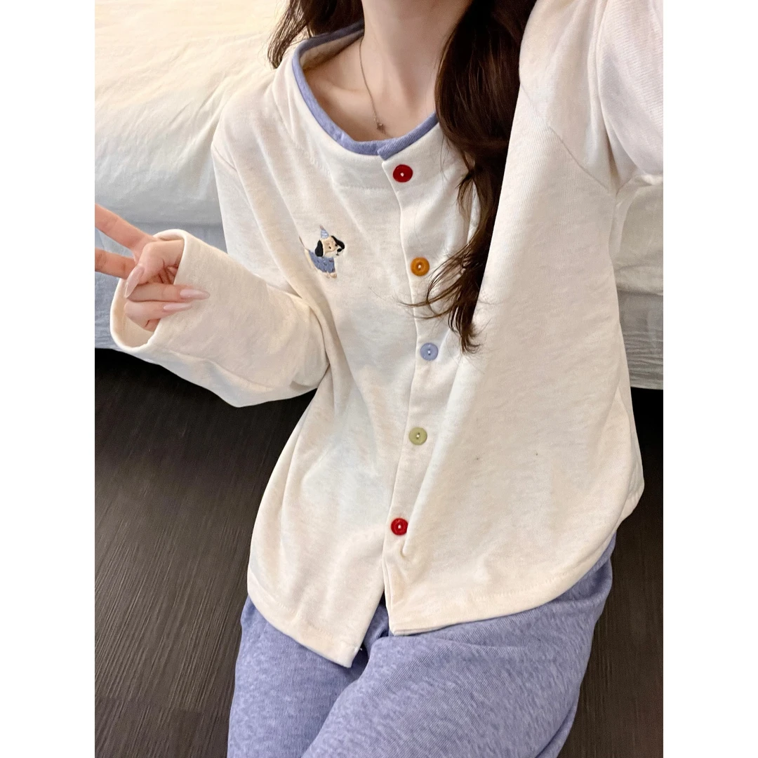 韩系甜美温柔慵懒德绒睡衣女秋冬季新款长袖长裤家居服套装可外穿