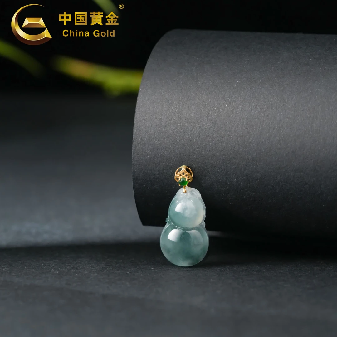 China Gold/中国黄金翡翠福豆吊坠金750镶嵌多样性发其一气质挂坠