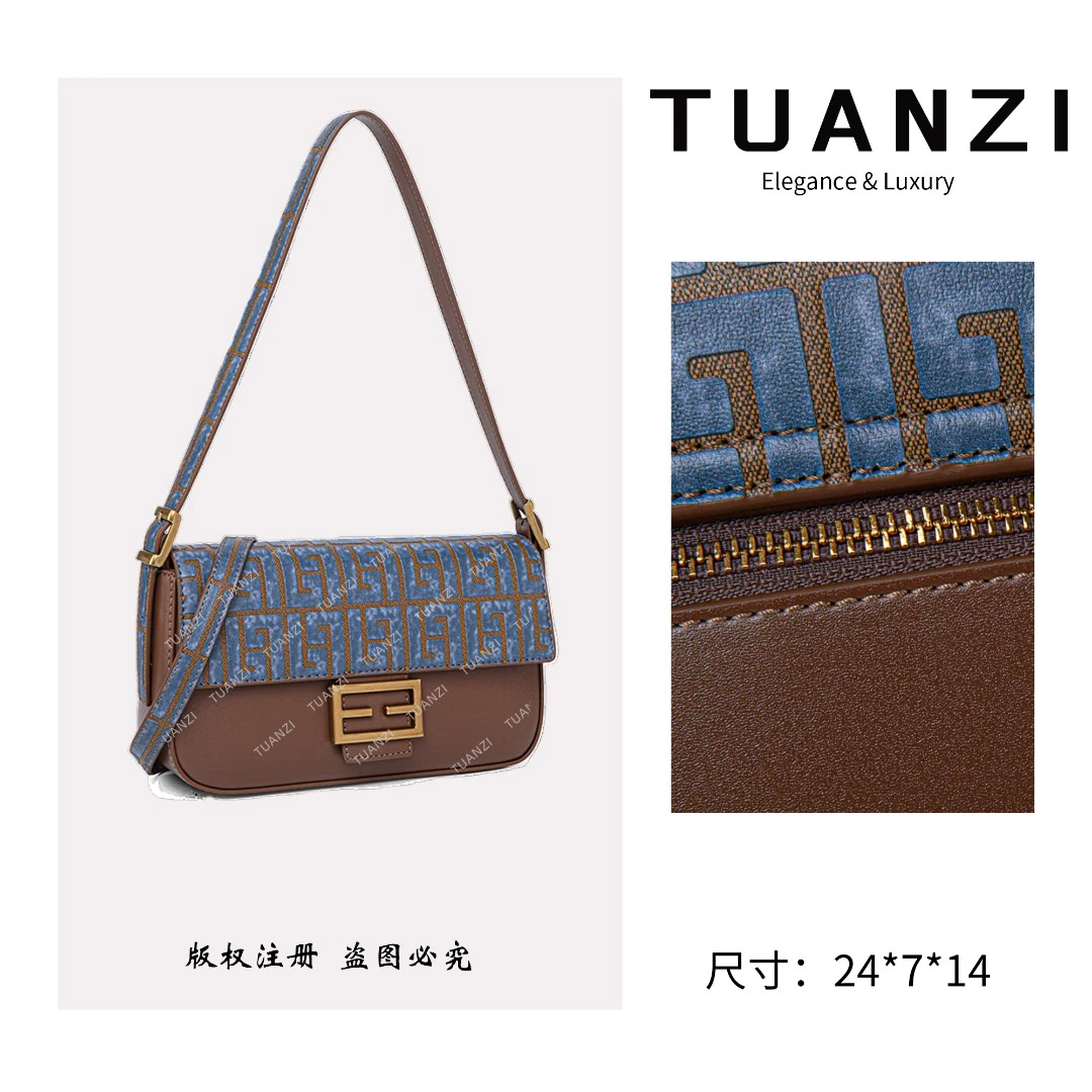 TUANZI【纪老师家】新款24cm老花单肩腋下女包 QYX-98026-皇冠蓝