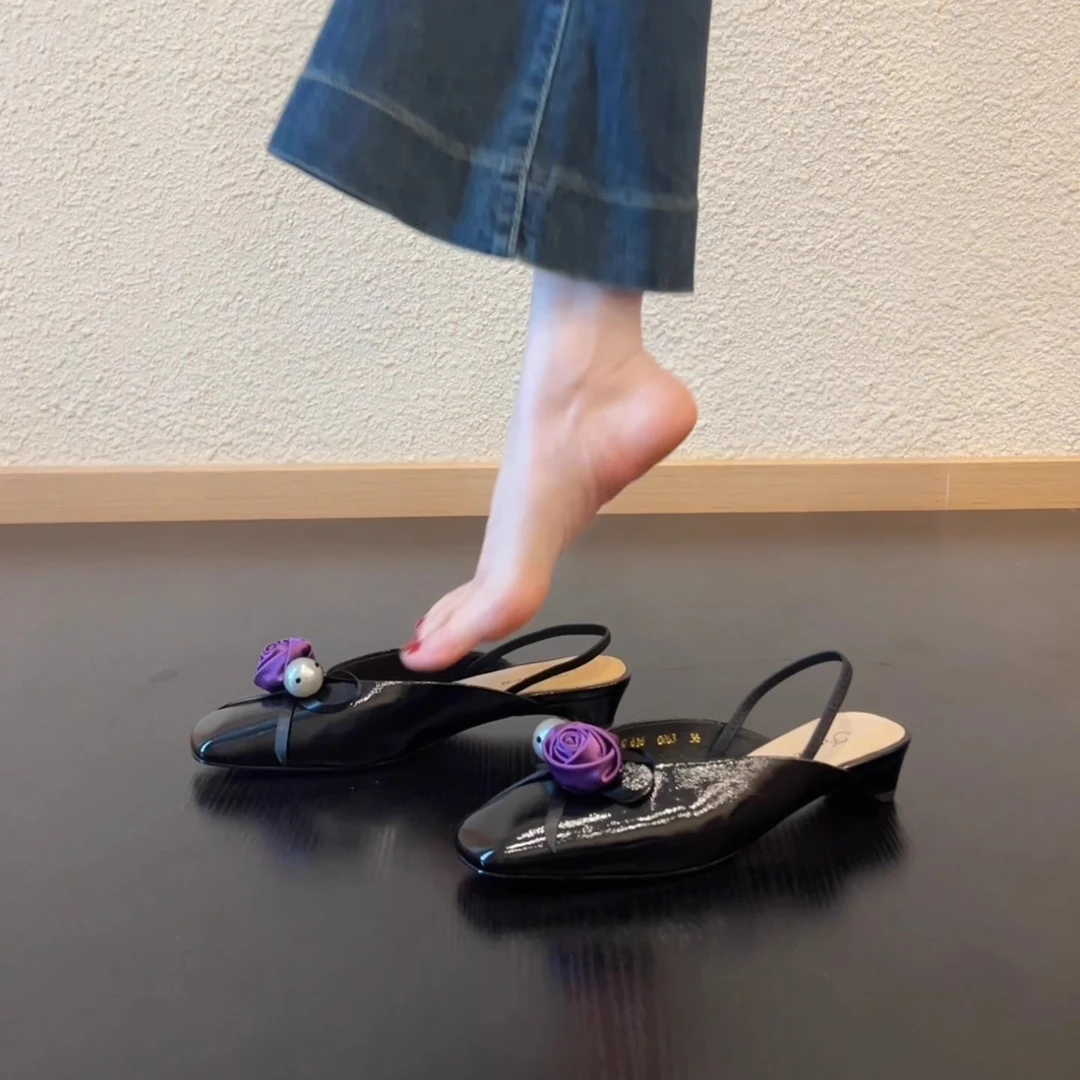 Pokoy-2.5cm蝴蝶结方头女浅口气质百搭低跟复古