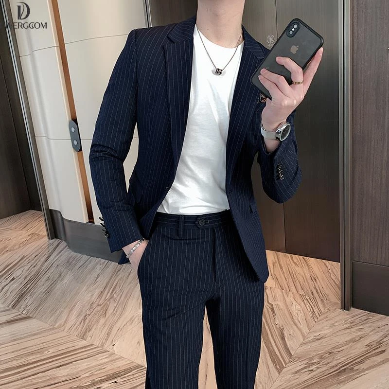 DIIIVERGOM痞帅修身条纹小西装男套装高级感气质商务休闲西服炸街