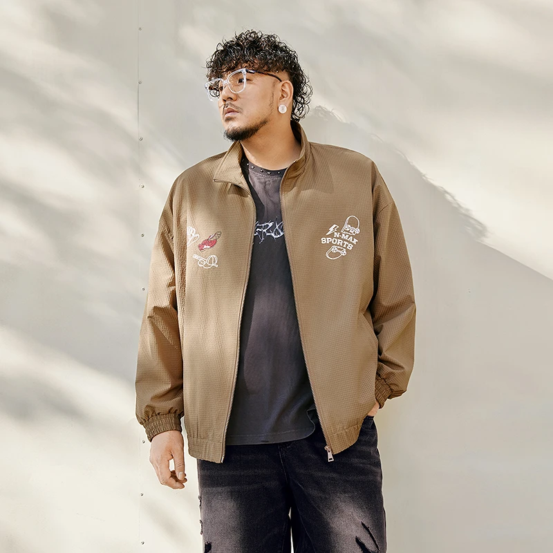 NMAX大码潮牌男装25年春季新品格纹泡泡纱夹克设计感上衣FNW006