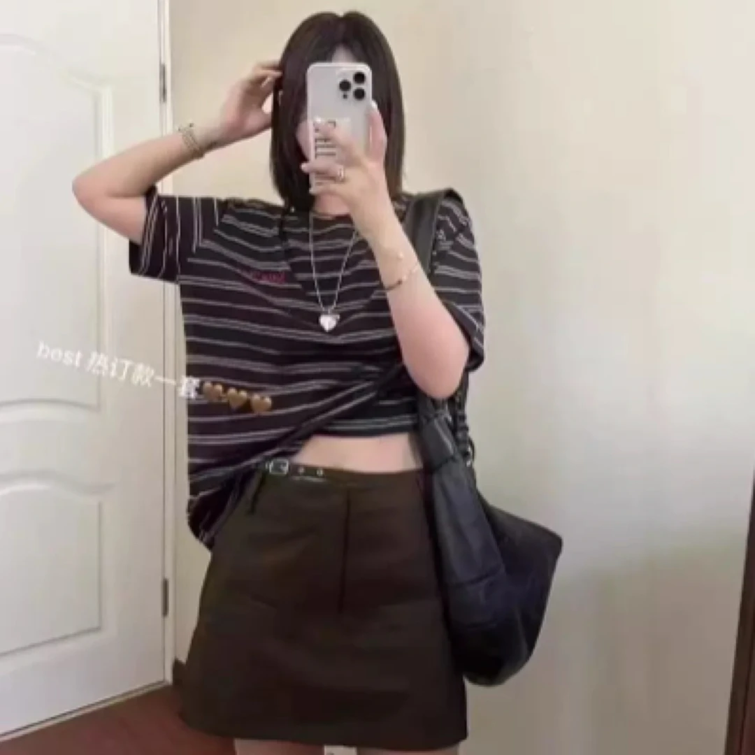 韩国东大门gamgak2025夏新款圆领经典休闲条纹短袖T恤