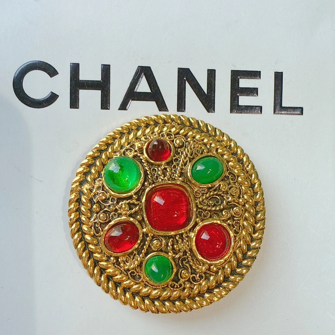 95新 Chanel/香奈儿 Chanel vintage香奈儿中古红绿琉璃胸针