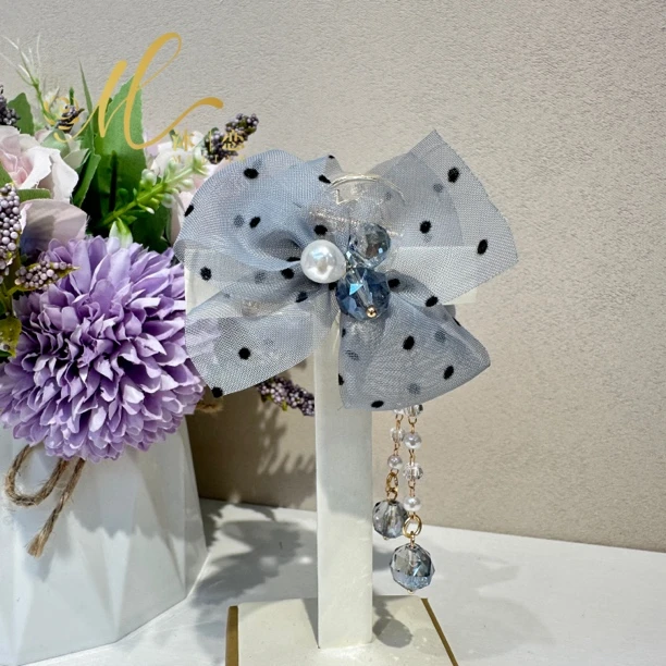 E377【4.5 cm抓夹 灰色蝴蝶结】发饰气质超仙头饰手工