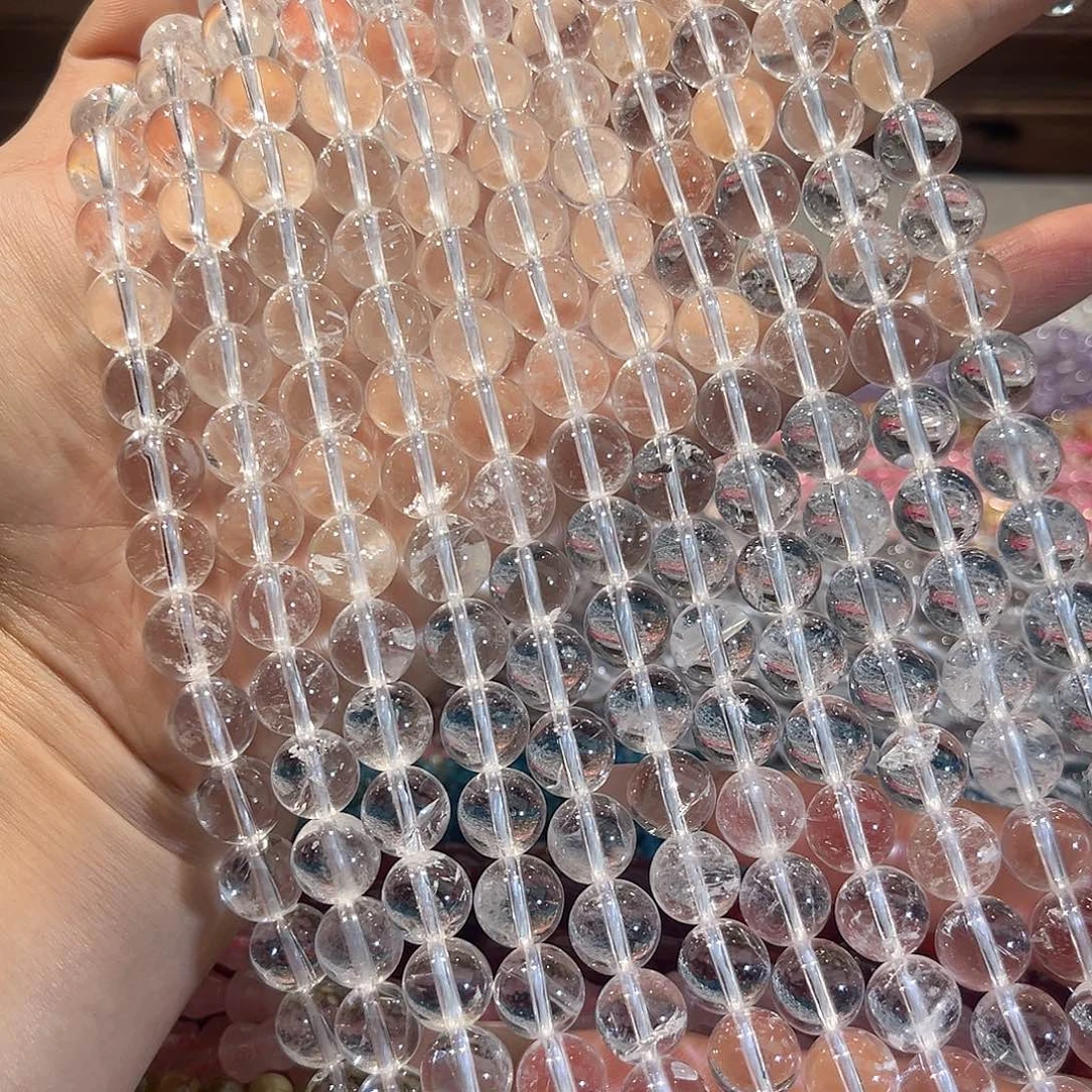 合金玛瑙/玉髓珠宝半成品高透白水晶10mm一条