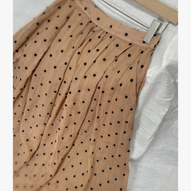 纯苎麻刺绣波点高腰大摆半身裙气质百搭显瘦半身裙白色半身裙