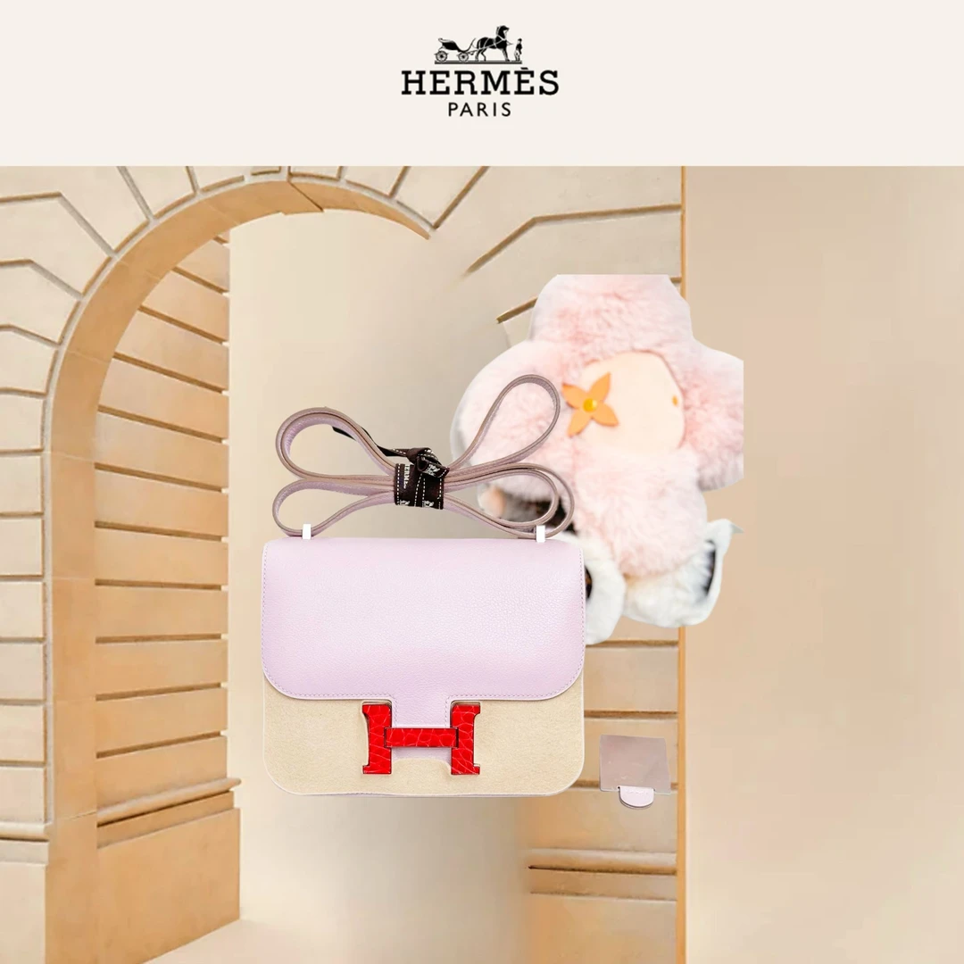 99新 Hermes/爱马仕 mini 09梦幻紫拼鳄鱼扣 evercolor皮，B刻