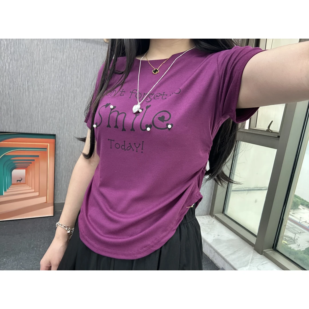 纯色短袖t恤衫女新款夏季修身收腰别致小众设计感圆领上衣511#