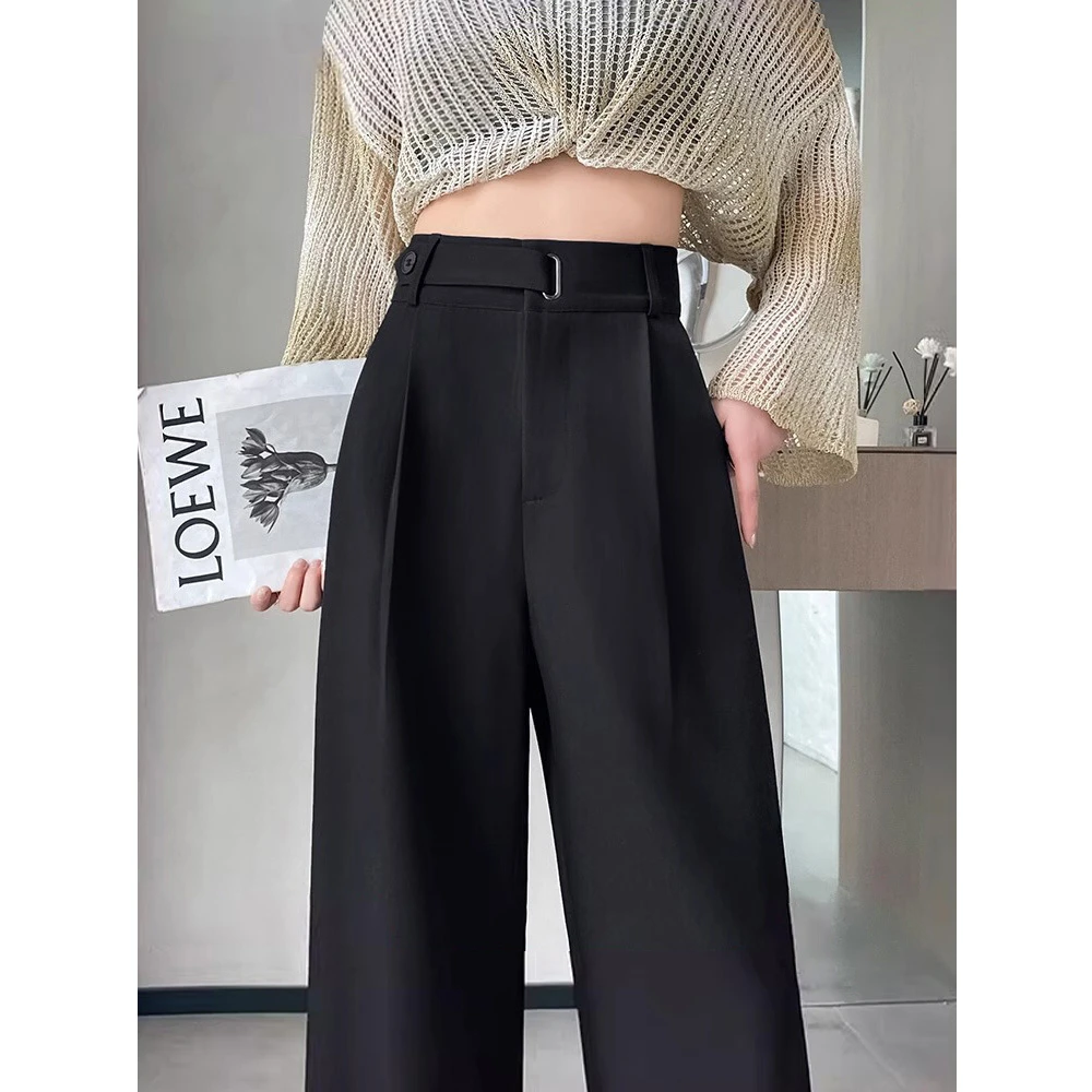 窄版阔腿裤女2025秋季高腰宽松显瘦垂感小个子大码直筒休闲西装裤