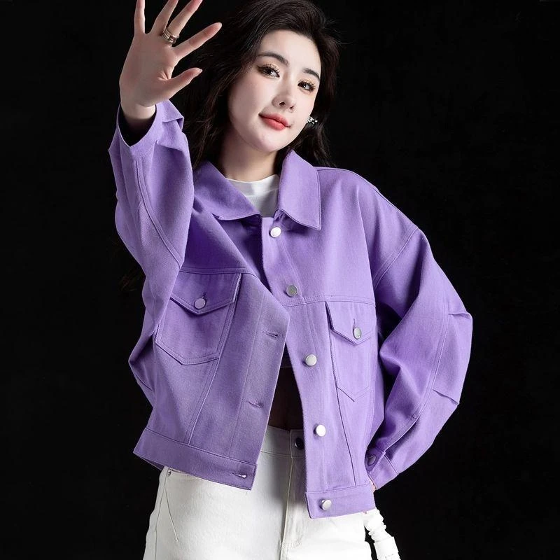 紫色牛仔外套女短款2025春秋季新款韩版宽松小个子高级感夹克上衣