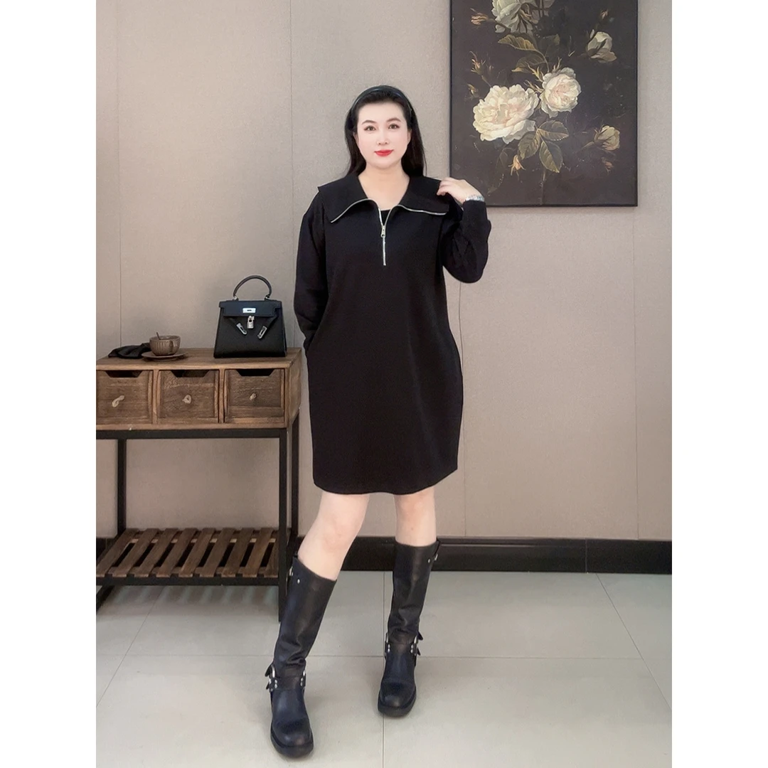 【胡小肥】12新款拉链大码连衣裙3034气质时尚显瘦遮肉秋季百搭长袖