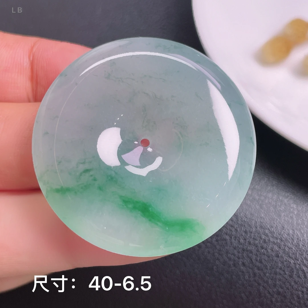 冰糯种飘蓝花半山水缅甸翡翠A货平安扣吊坠