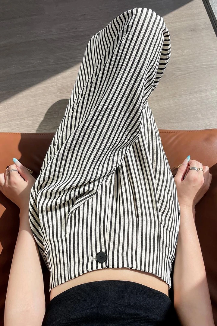 慵懒风冰丝条纹西装裤女夏季高腰麻棉休闲裤超宽松垂感拖地大脚裤