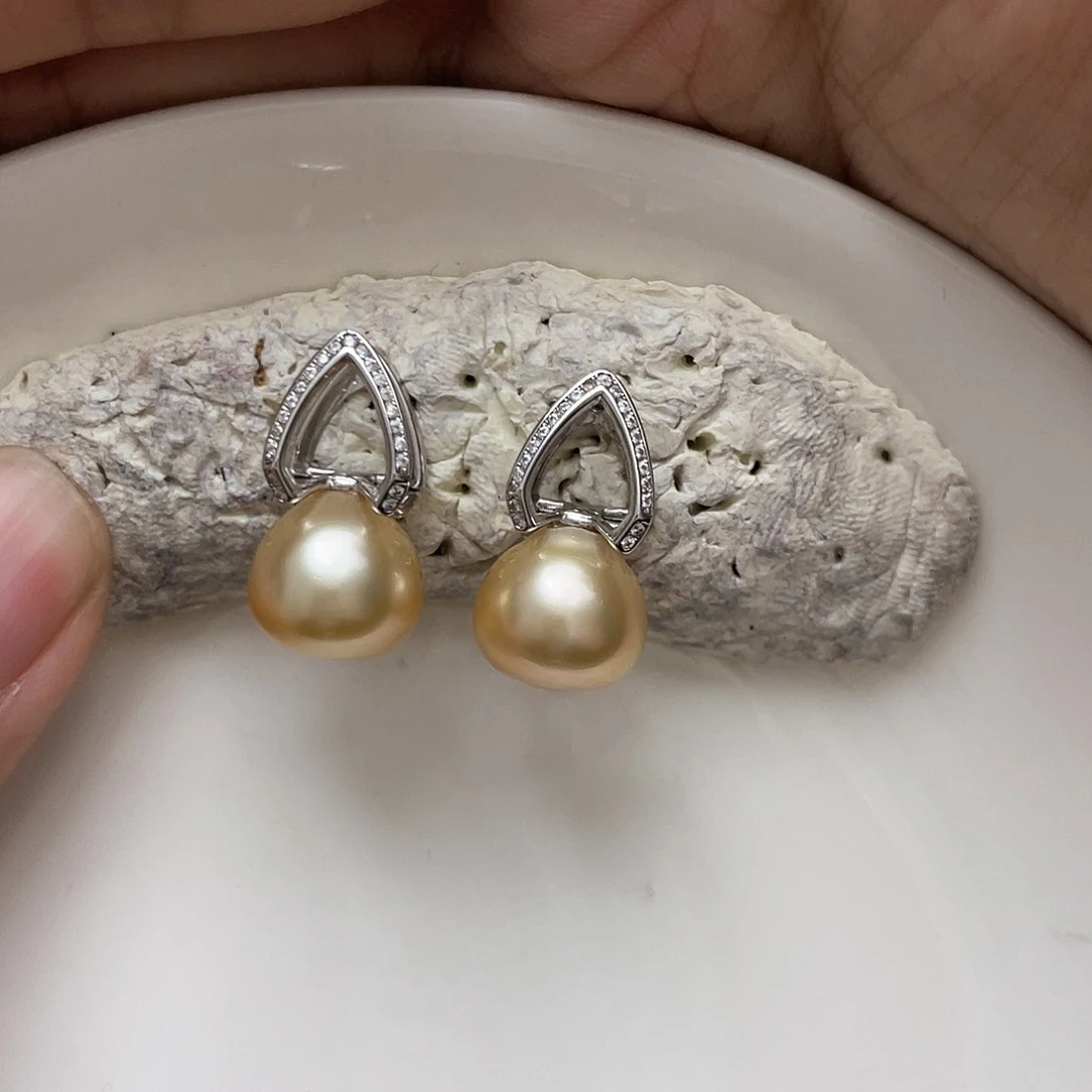 海水珍珠耳饰银S925镶嵌