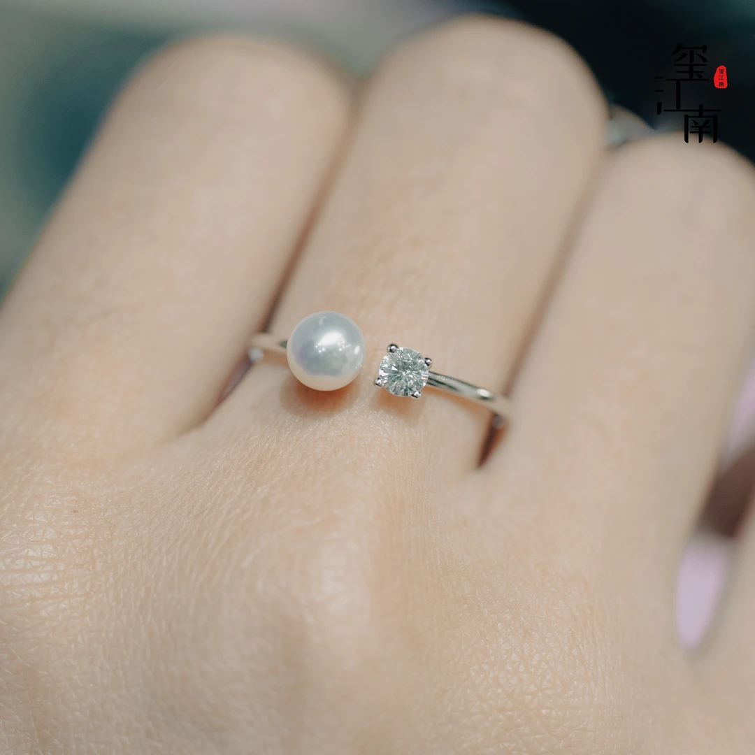 S 淡水珍珠戒指925银正圆极光戴妃开口戒5～5.5mm多样性发1 FJ029