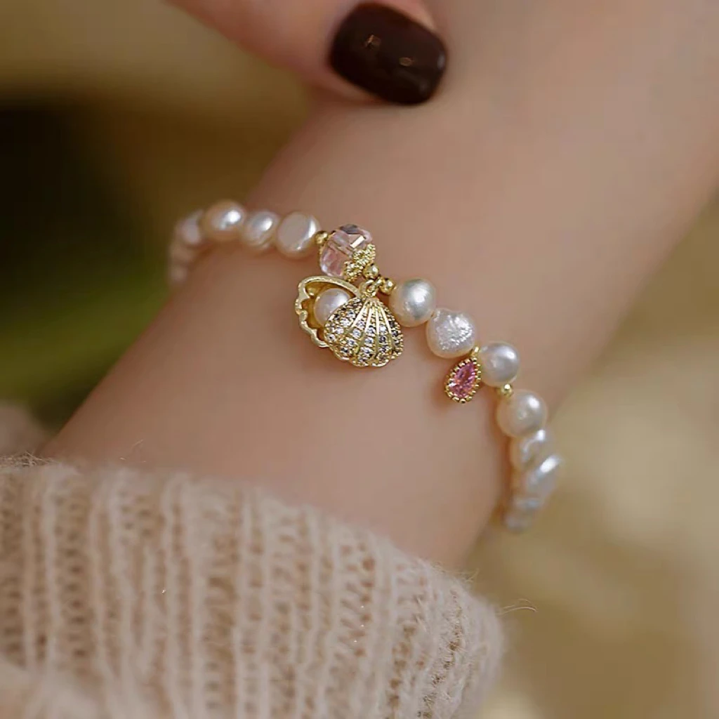 江辰蚌壳造型淡水珍珠女生手链轻奢小众气质手饰简约设计感FSL304