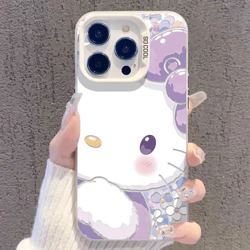 紫色花花凯蒂适用苹果17华为OPPO小米VIVO百搭小众创意手机防摔壳