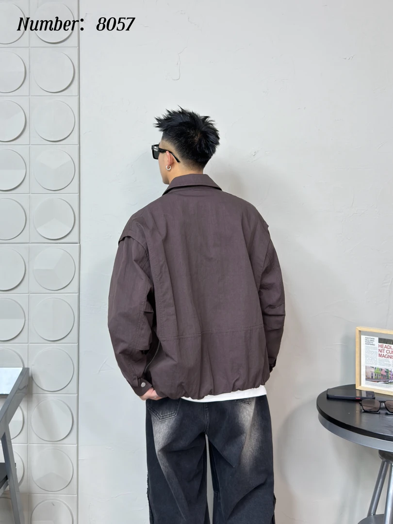 百搭工装夹克常规款春秋休闲上衣长袖纯色男春季美拉德外套