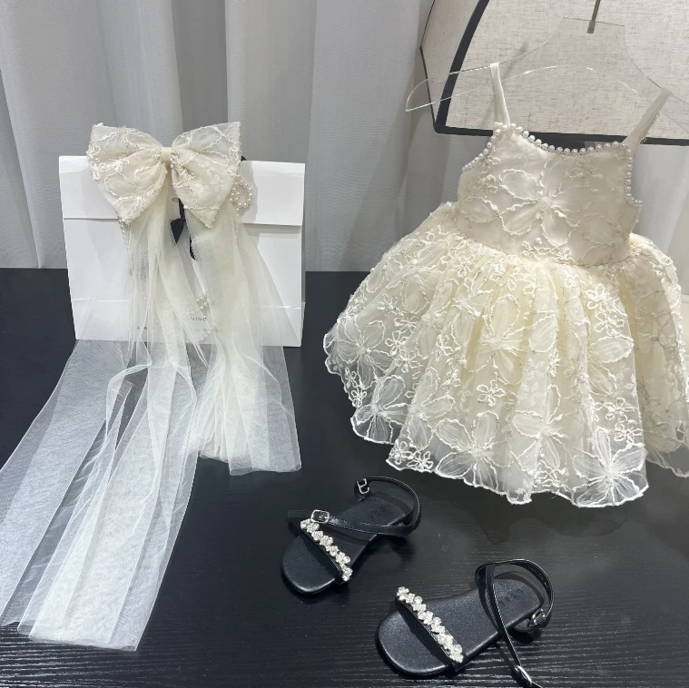 【美】夏季新款重工设计花朵提花女童连衣裙