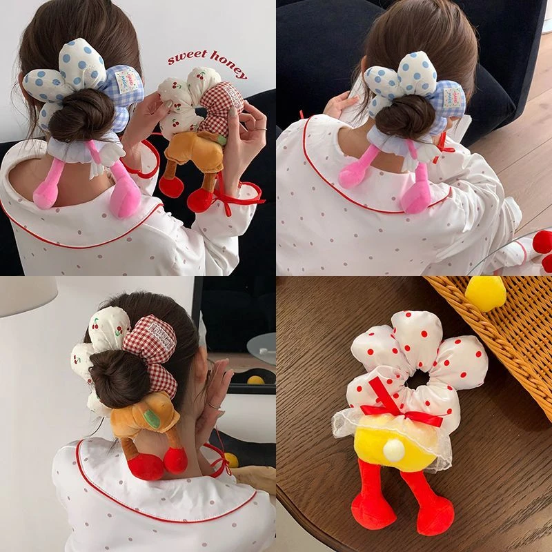 可爱暴击!米奇屁屁花朵波点大肠发圈创意脚脚发束头绳丸子头发绳