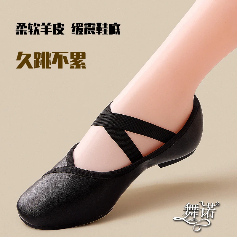 舞诺软羊皮跳舞鞋女成人低跟软底真皮教师鞋古典民族广场舞蹈鞋黑