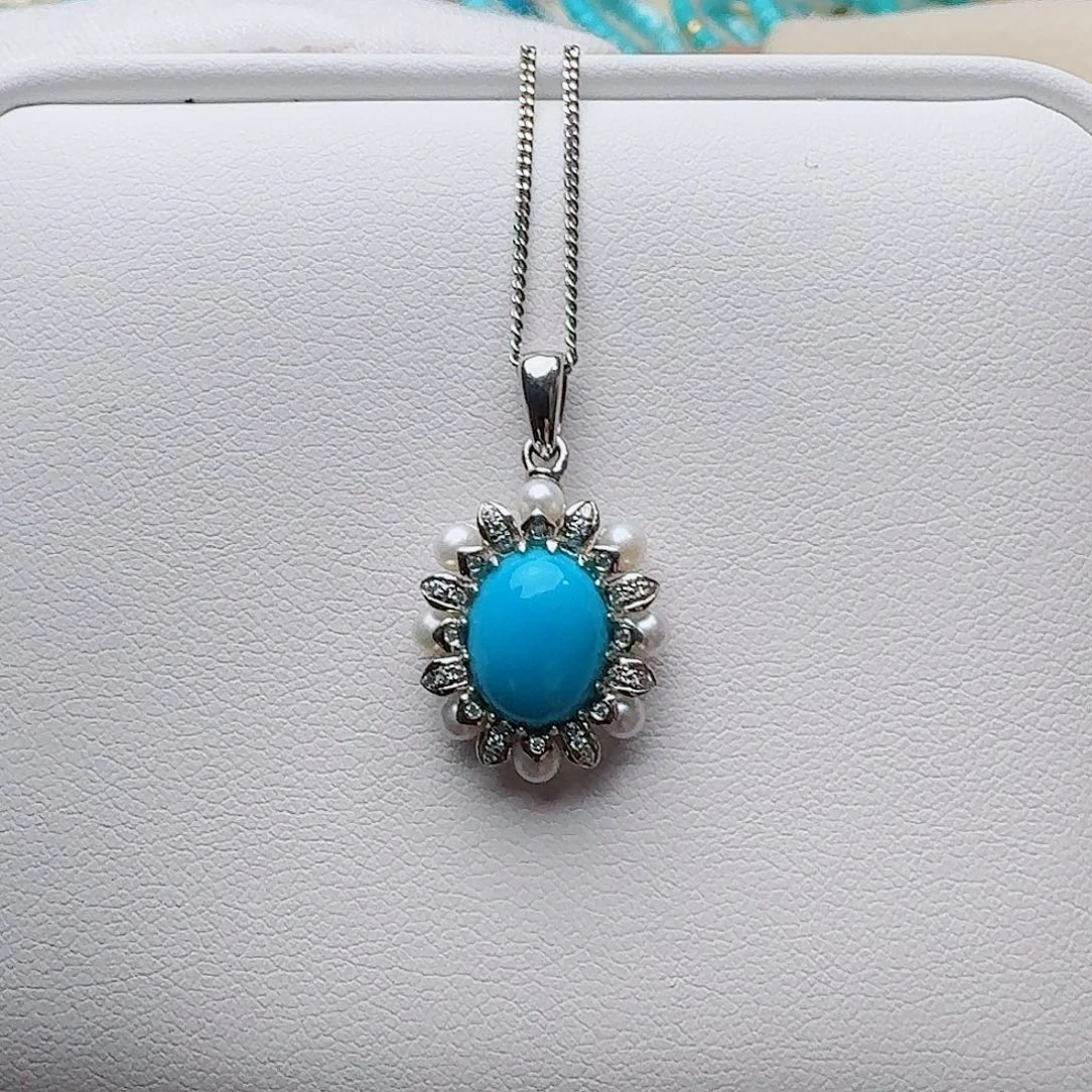 绿松石银S925镶嵌吊坠(赠链)