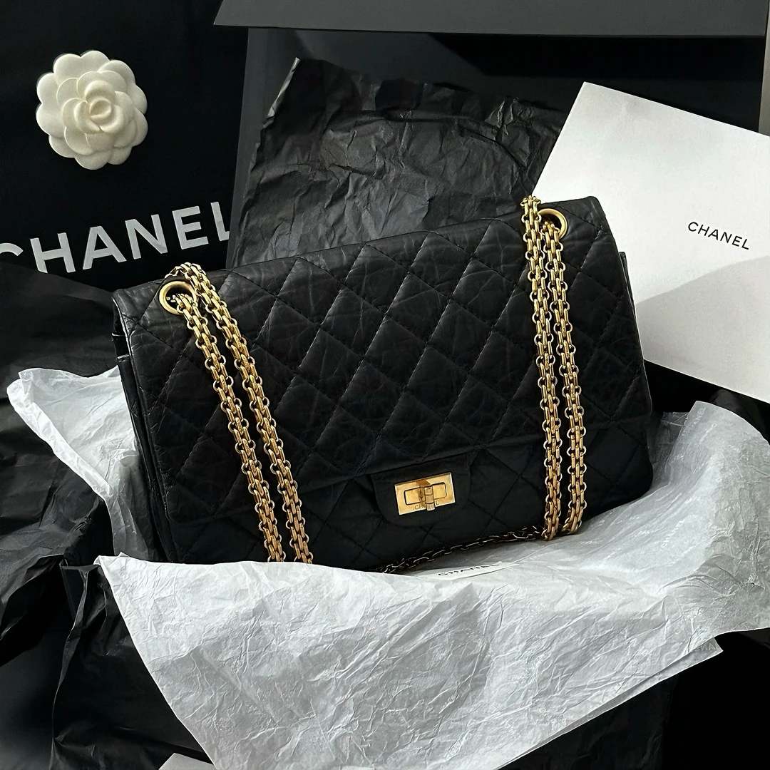 99新 Chanel/香奈儿 3184|香奈儿黑金牛2.55中号单肩包斜挎包