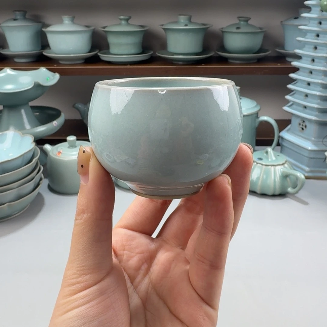 瓷摆件开播福利汝窑天青釉小龙旦杯