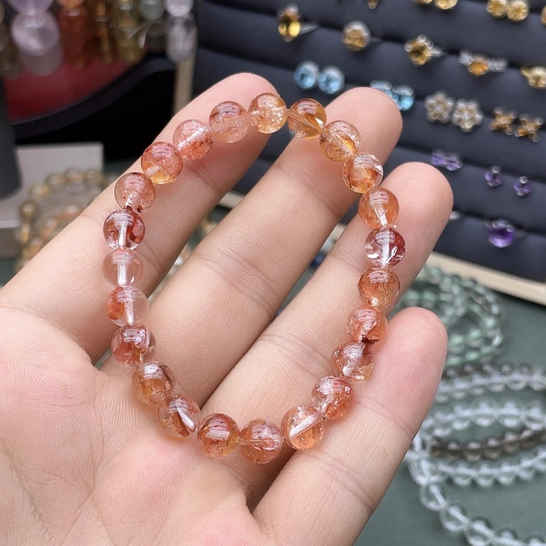 未镶嵌手链烟晶卡8红胶花