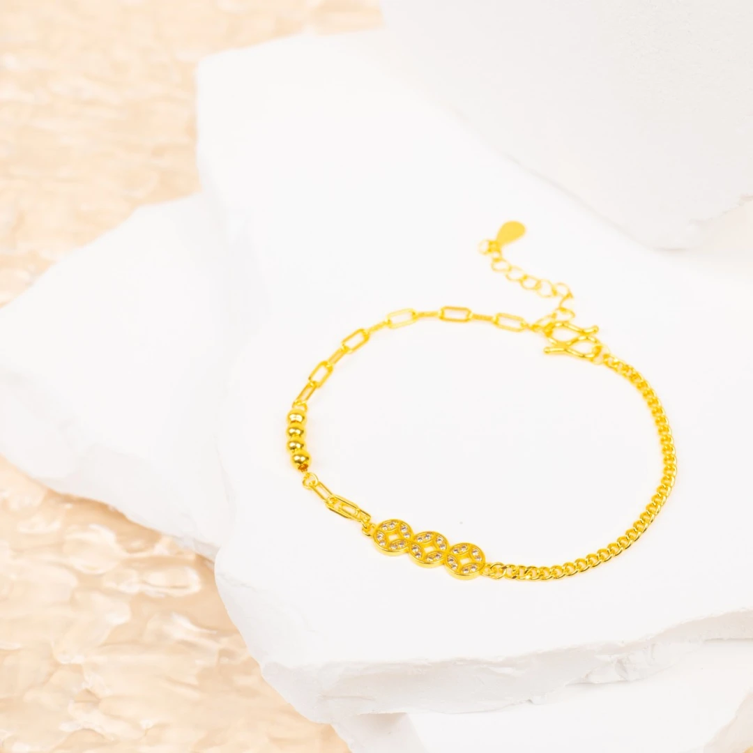 足银手链 铜钱光珠手链