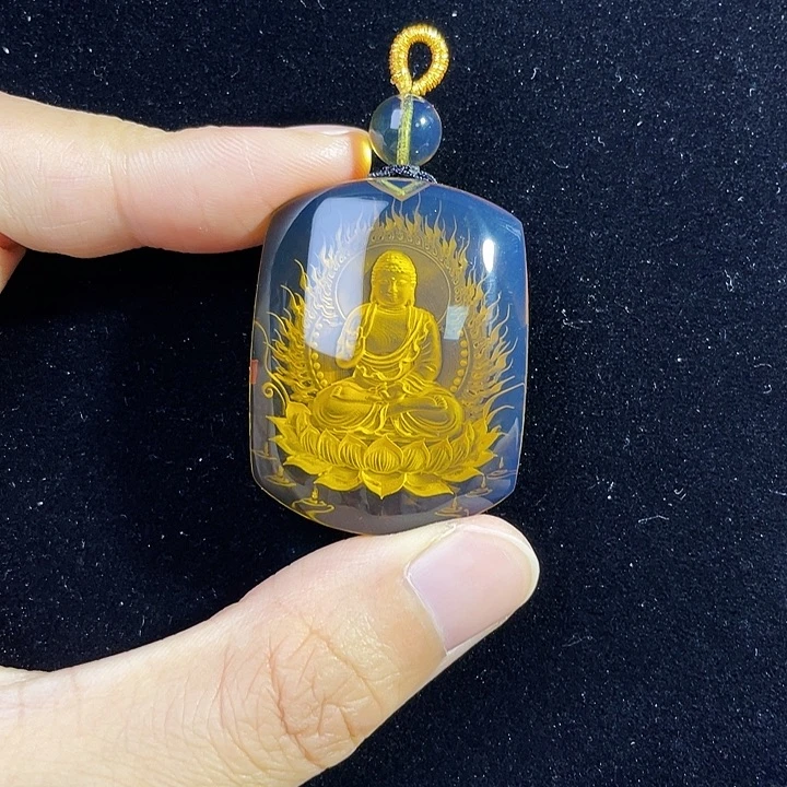 琥珀颈饰未镶嵌蓝珀阿弥陀佛阴雕