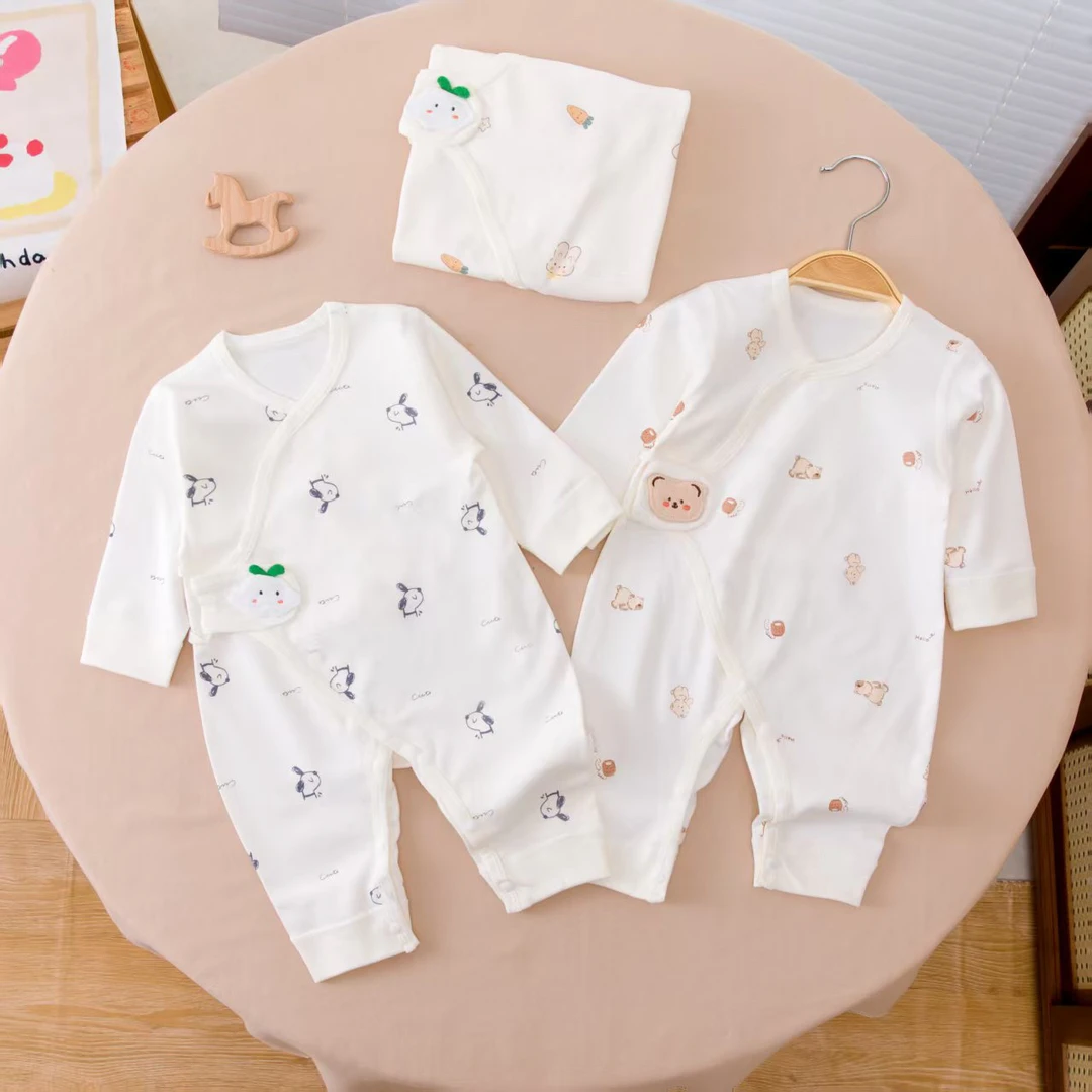 新生儿蝴蝶衣婴幼儿长袖连体衣宝宝爬服四季款纯棉