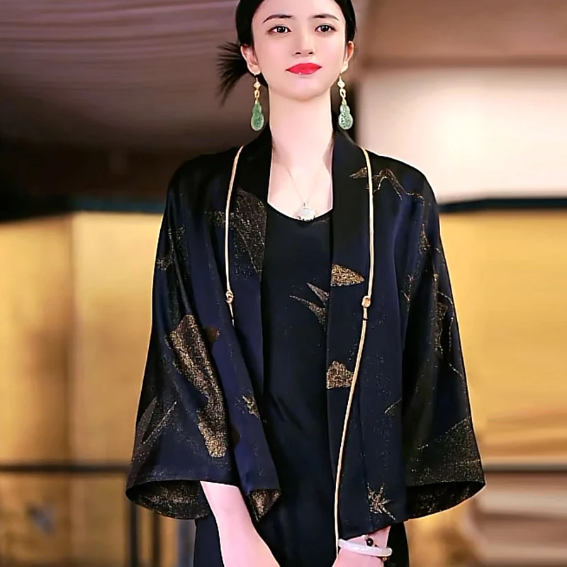 复古日记“金明灭”100桑蚕丝金通正绢双面双穿打籽流苏衬衫外套