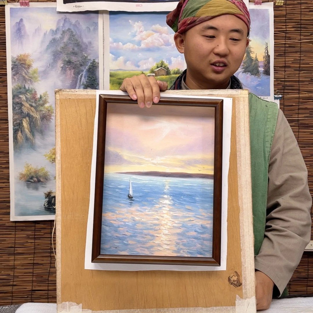 油画行路人小院绘画作品竞拍