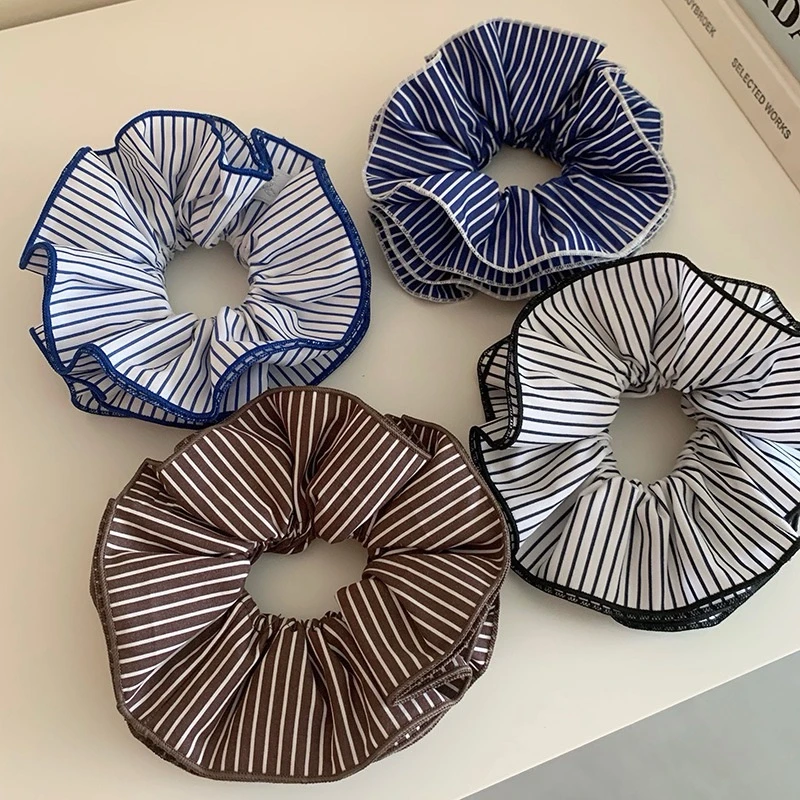 JCCC影子【褶皱发圈】多色双层条纹布艺褶皱大肠发圈JE5BXA13