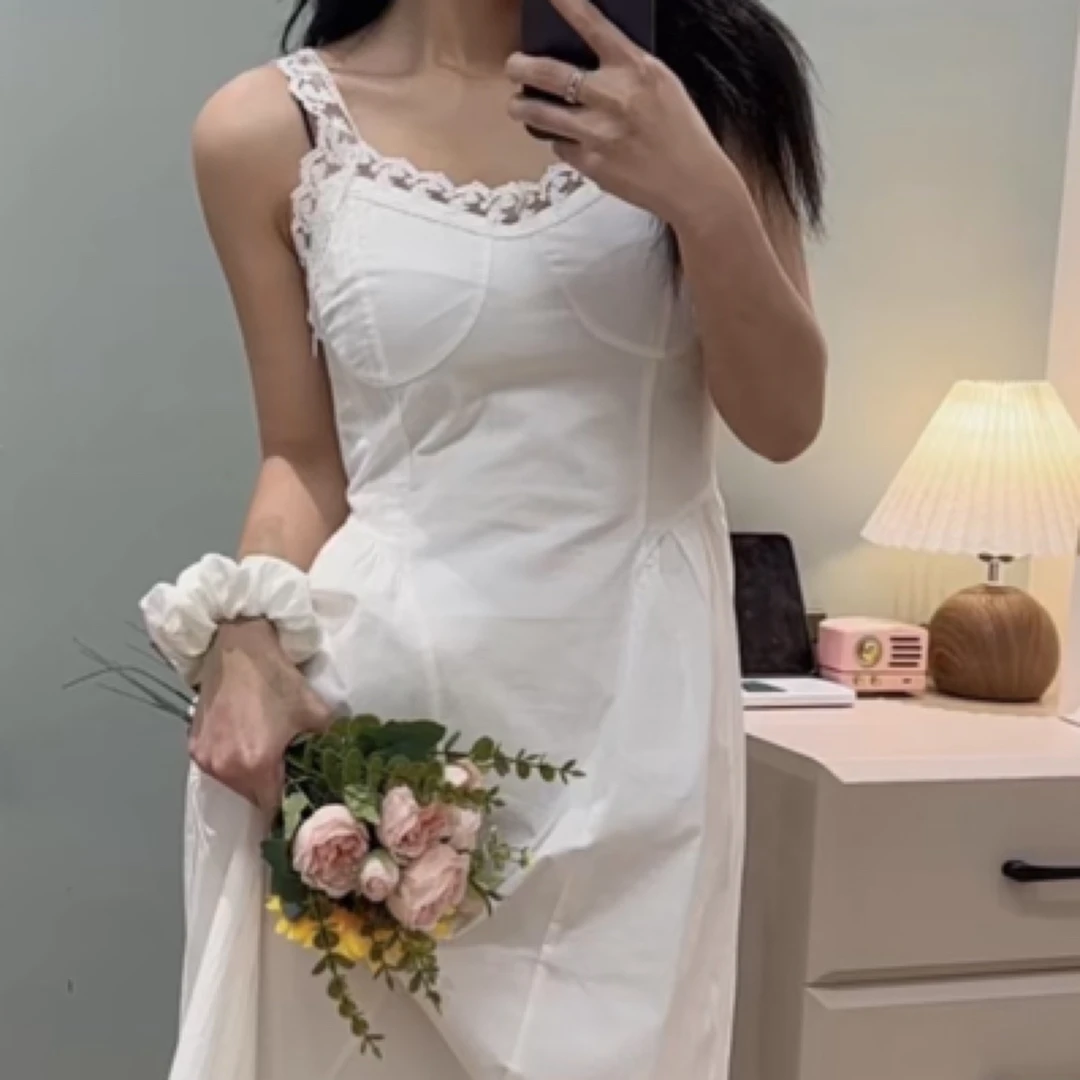 白月光新款棉麻长款连衣裙高腰线A字版法式连衣裙优雅女人气质高