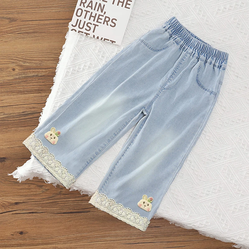 童装女童天丝牛仔直筒裤夏季儿童阔腿裤女宝宝天丝水洗软牛仔裤子