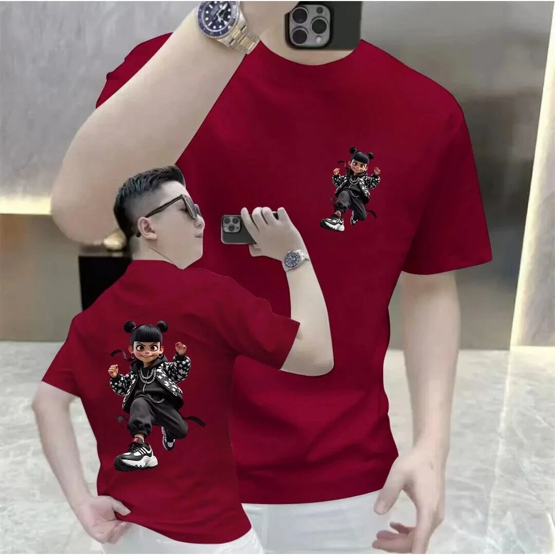 2025年新款重磅纯棉短袖个性创意国潮前后哪吒印花国风微宽松T恤