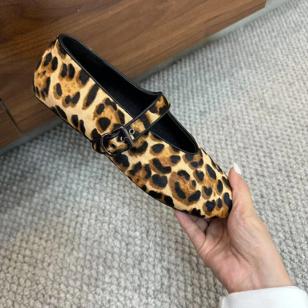【花花严选】新款复古风马毛豹纹玛丽珍单鞋