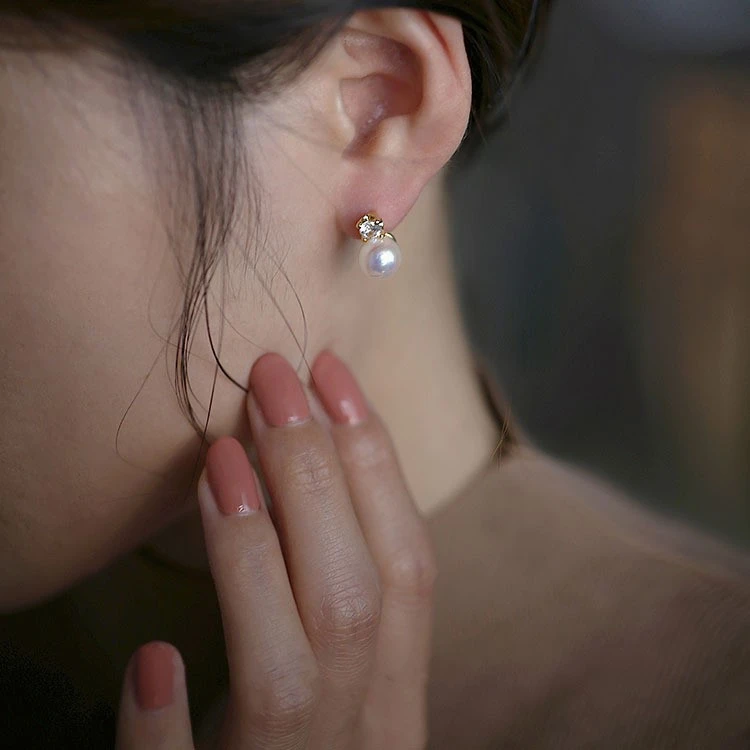 CIOEM KOUIM 铜合金耳饰 戴妃款施家珍珠耳夹女气质镶钻精致小巧